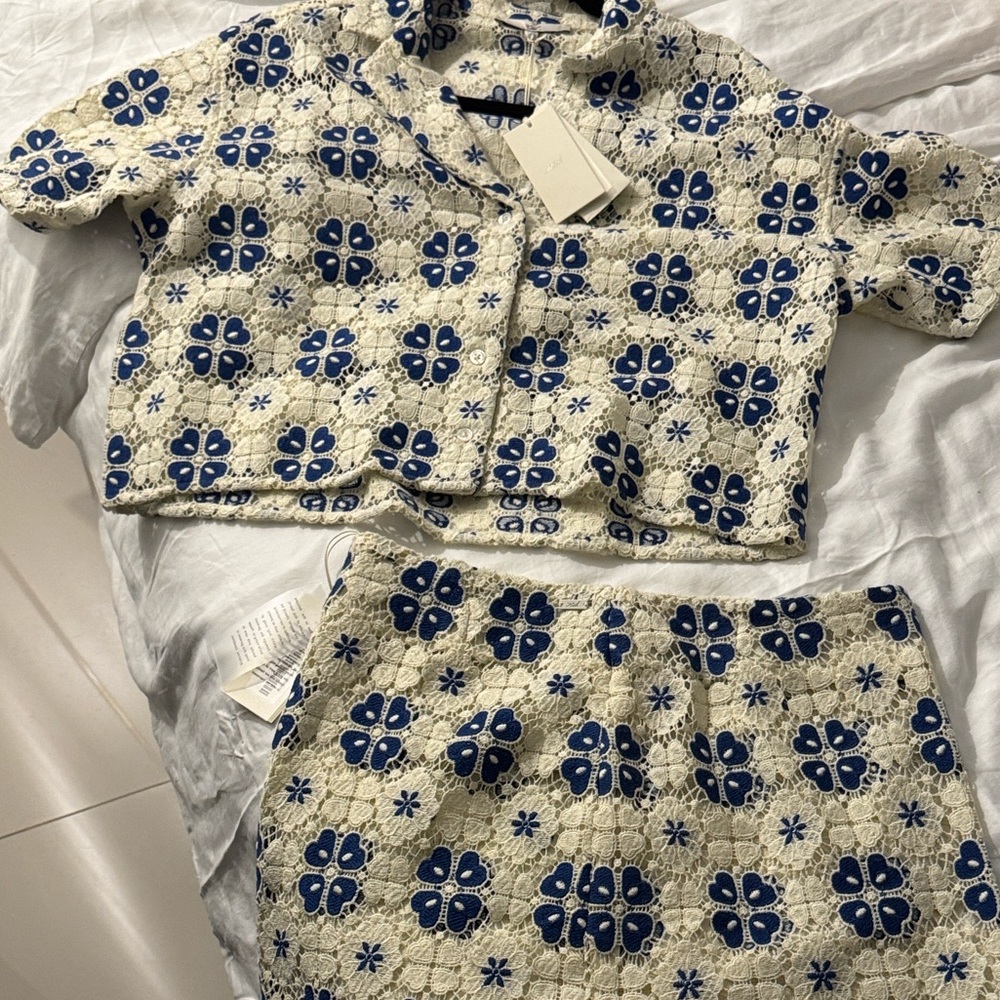 Kith Blue and Cream Lace Top